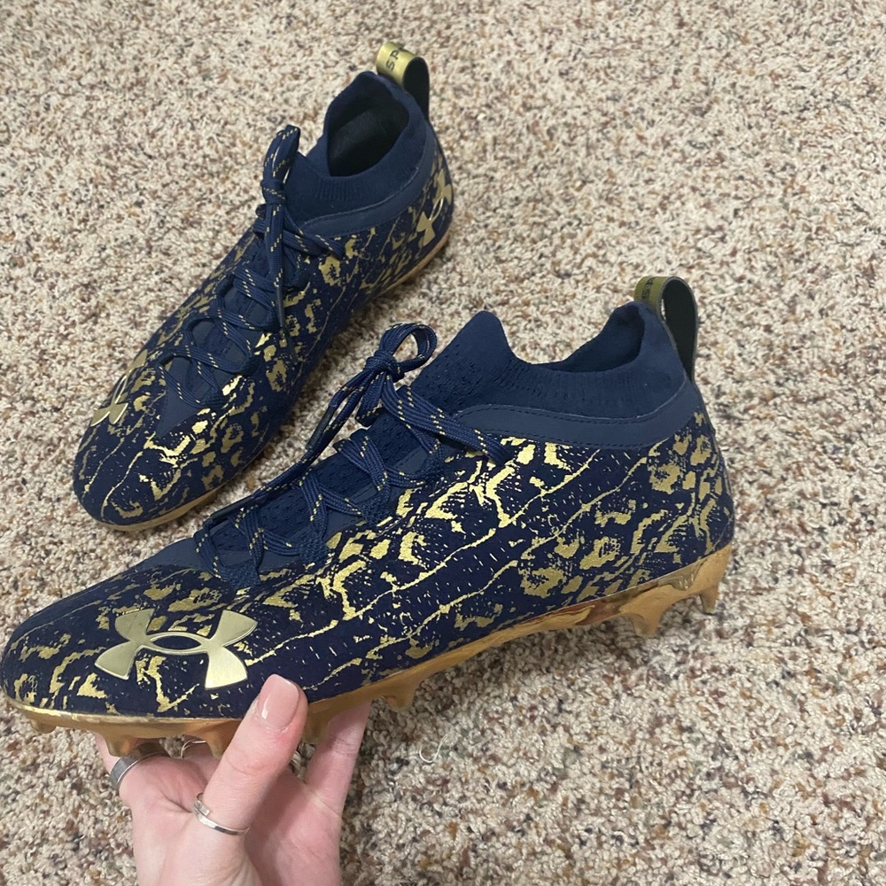 Navy and Gold Under Armour Molded Baseball/Football Cleats